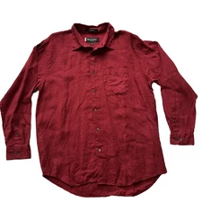 Brandini le Collezioni Mens Linen Button Down Shirt Long Sleeve Red