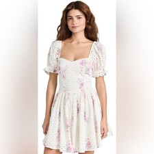 Loveshackfancy Altima Floral Eyelet Minidress Puff Sleeve Dress white pink small