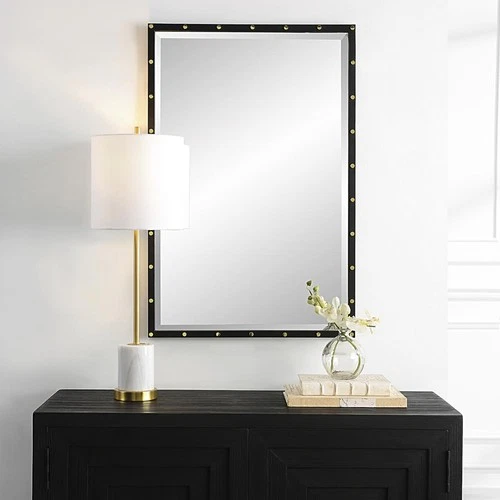 Uttermost 09935 Benedo Wall Mirror Matte Black with Plated Brass - Picture 2 of 6