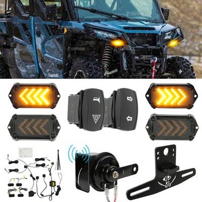 For Kawasaki Ridge Crew UTV Flowing Turn Signal Horn License Plate Street Legal