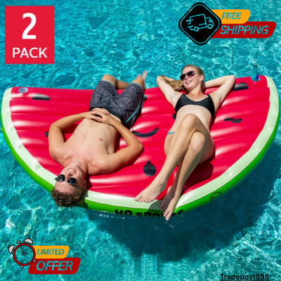 2-Pack HO Sports Watermelon Pool Float, Cup Holders Inflatable, Summer Swimming