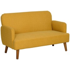 HOMCOM 2 Seater Sofa with 21cm Thick Padding and Wood Legs, Yellow