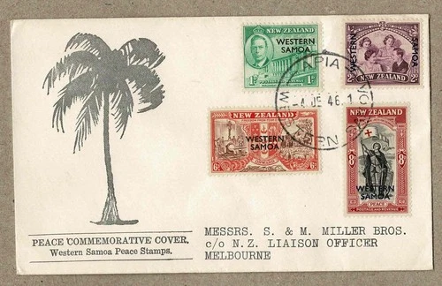WESTERN SAMOA NZ 1946 Peace FDC Cover to S & M MILLER BROS Australia
