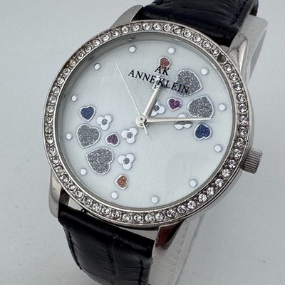 Anne Klein Quartz Watch 10/8863 Women 30m Silver Rhinestone Leather New Battery