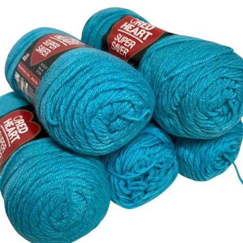VTG Red Heart Super Saver Yarn TURQUA 0512 Acrylic 7 oz NO DYE LOT ~ LOT OF 5