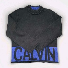Calvin Klein Women's Black Blue Heavy Knit Sweater Pullover Size Large L Cozy