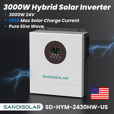 3000W 24V Solar Inverter Hybrid Off Grid 110V 100A MPPT Home Systems SANDISOLAR