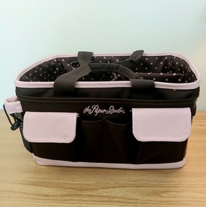 Paper Studio Tote Scrapbook Art Craft Storage Organizer Bag - Brown/Pink