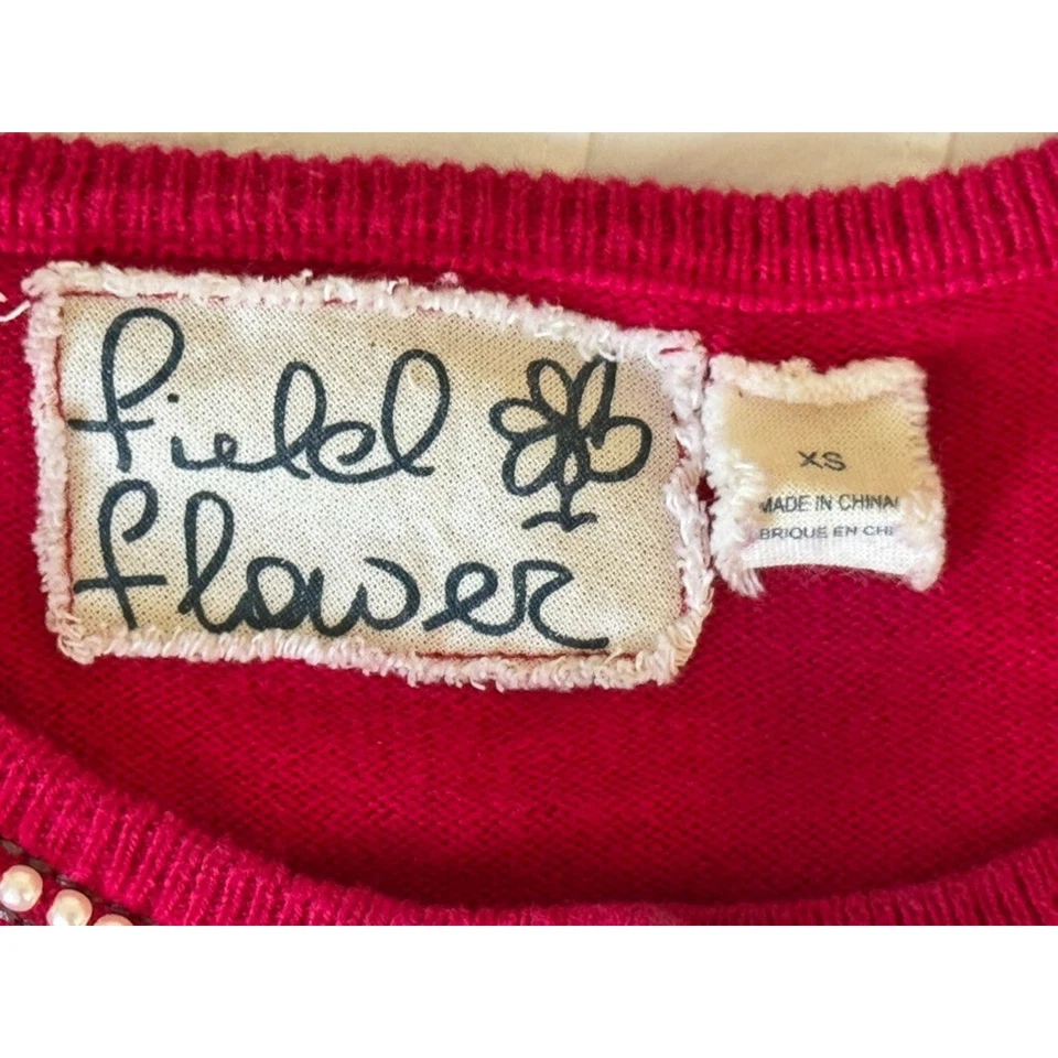 Cárdigan Suéter Anthropologie FIELD FLOWER Perla Cuentas Rojo Vacaciones Talla XS Foto 3 de 4