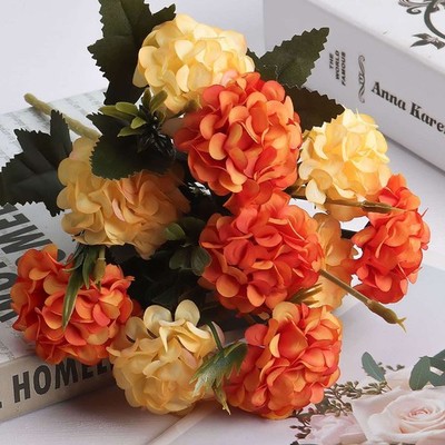 10 Heads Artificial Hydrangea Flowers Silk Bouquet Party Wedding Halloween Decor