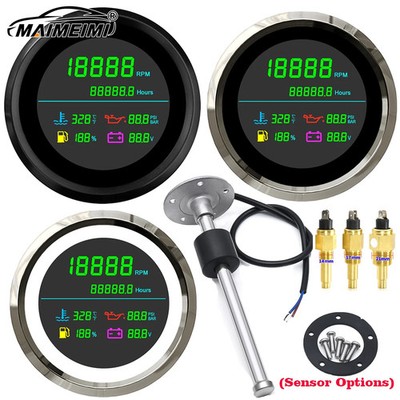 85mm LCD Digital Engine RPM Gauge For Gasoline Motorcycle 0~190ohm Sensor 12V24V