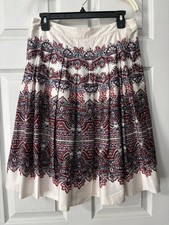 Talbots White Red Blue Paisley Patterned Pleated Skirt Size 8 Women s