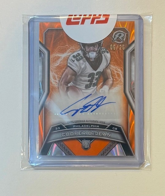 2024 Topps Resurgence Cooper DeJean Orange Power Surge RC Auto 5/25 EAGLES