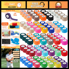 120 Pack Self-Adhesive Bandage Wraps, 1" x 5 Yards, Elastic Cohesive Tape, 30 Co