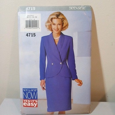 90's Vtg See & Sew 4715 power suit jacket skirt dress pattern sz 12 14 16 UNCUT