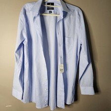 Stafford Travel Fitted Solid Blue Dress Shirt 16 34/35 Cotton Blend Easy Care