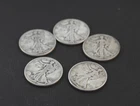 5 Walking Liberty Half Dollars 1934-- 1943, 90% Silver