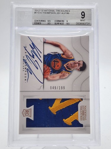 KLAY THOMPSON 2013-14 NATIONAL TREASURES RPA PATCH RC AUTO /199 BGS 9 Q3963-2