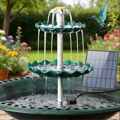 Brunnen,Vogeltränke Sets mit 3,5W Solar Springbrunnen, 3 Stufige Vogelfütterer