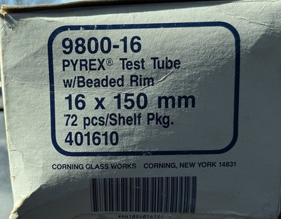 NIOB PYREX 9800-16 150 mm w/ beaded rim Culture Test Tubes Partial Case Of 48