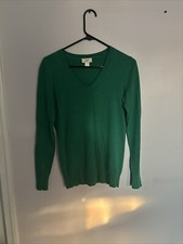 Loft Sweater XS Solid Green V-Neck Long Sleeve feels like an S