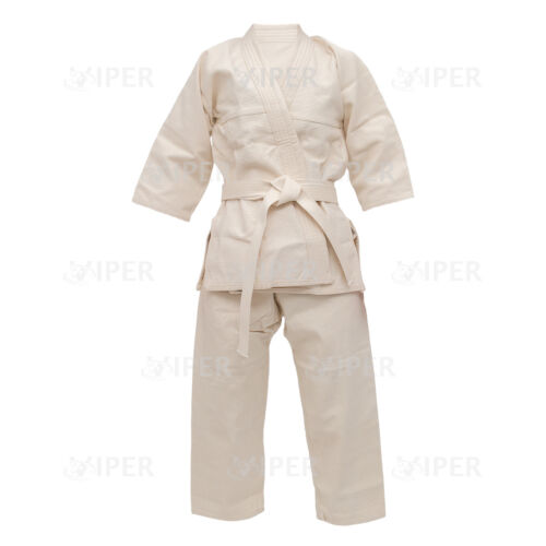 Tuta Judo Bianca Studente GI Uniforme Allenamento Gratuita Cintura Crema Bambini Ragazzi Ragazze Kit - Foto 5 di 5