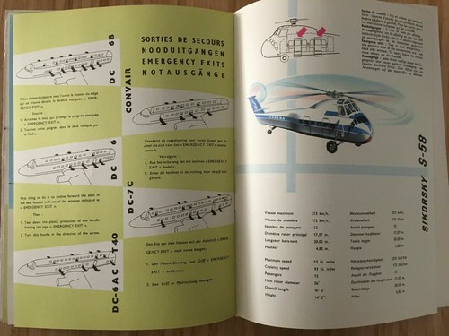 SABENA AIRLINES SAFETY CARD BOOKLET B707 DC6 DC7 CONVAIR ROUTE MAP 1955 ...