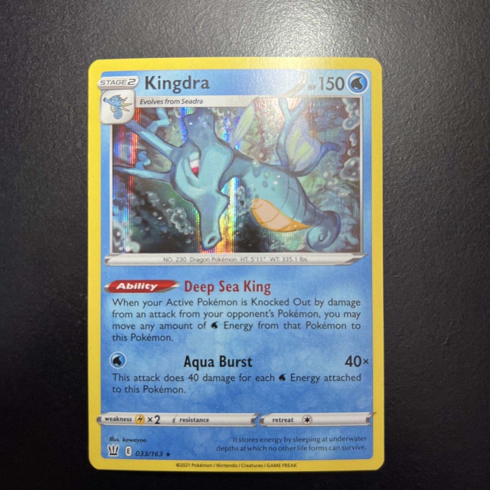 Kingdra - 33/163 - Holo Rare Pokemon TCG Card PACK FRESH NM 