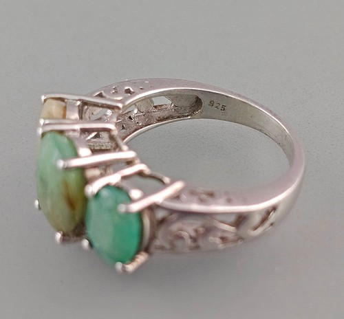 a-9425087-d 925er Silber Ring Jade hellgrün vintage Gr.53 - Picture 3 of 3