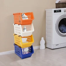 4 PCS Stacking Storage Baskets Stackable Organizer Baskets Modern Storage Bins