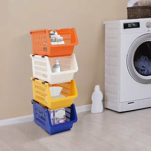 4 PZ Cestini Portaoggetti Impilabili Moderni Cestini Organizer Impilabili - Foto 3 di 16