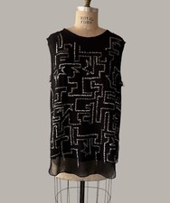 3.1 Phillip Lim Sleeveless Blouse Black with Sequin Detail Silk Lined Size 8