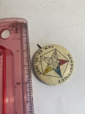 1923 O.E.S. Order of the Eastern Star CONNECTICUT PIN CELLO BUTTON