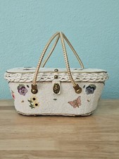 Vintage Beaded Wicker Embroirdered Jeweled Basket Purse Handbag Midas Of Miami