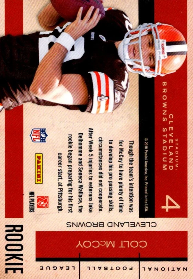 2010 Playoff Contenders Rookie Roll Call Colt McCoy Cleveland Browns #4 - Image 2 of 2