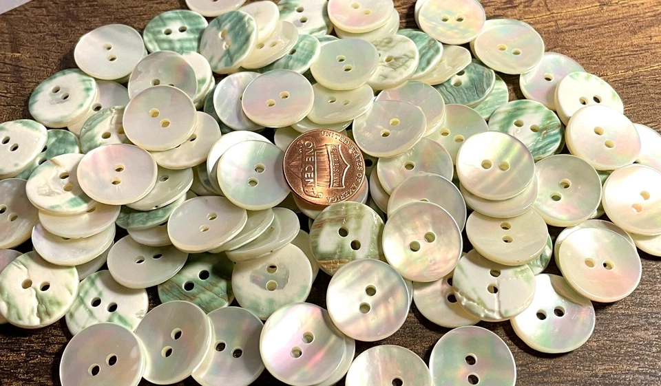 6 botones curvos iridiscentes crema y verde concha coser 17,5 mm 11/16" 12776 Foto 3 de 4