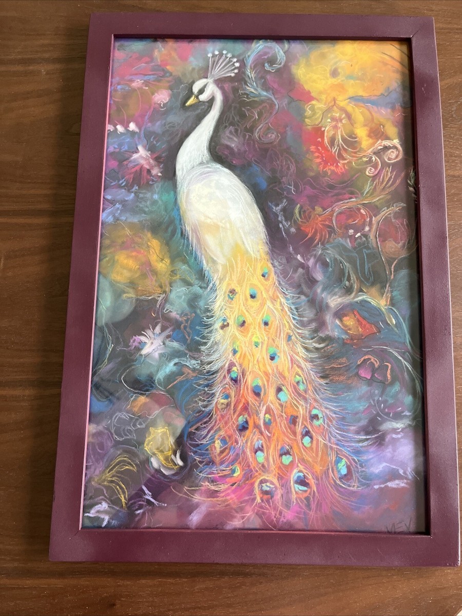 ★Original ART  ‘Peacock’ Peacock Painting Original Art Pastel Framed Painting 2024 Signed