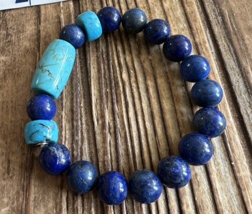 Jay King Mine Finds Lapis and Turquoise Stretch Bracelet, New - Picture 2 of 5