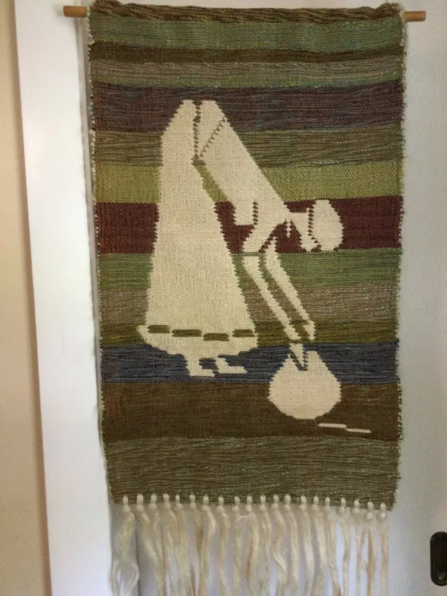 VIntage Woven Tapestry Wall Hanging African? Woman Wool Muslin Handmade  18”x 29”