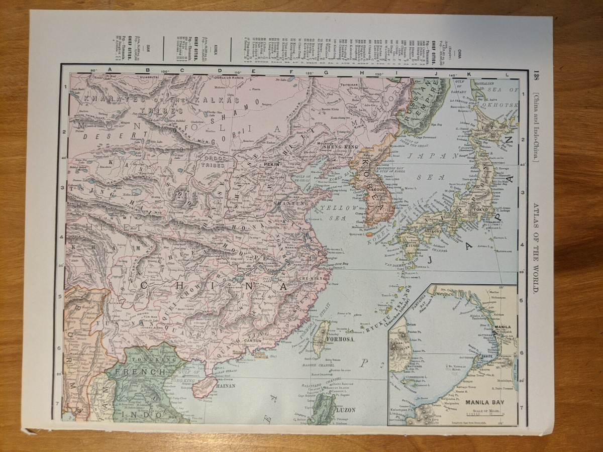 Antique China Japan Map 1899 Atlas multicolored Turkey flip | eBay