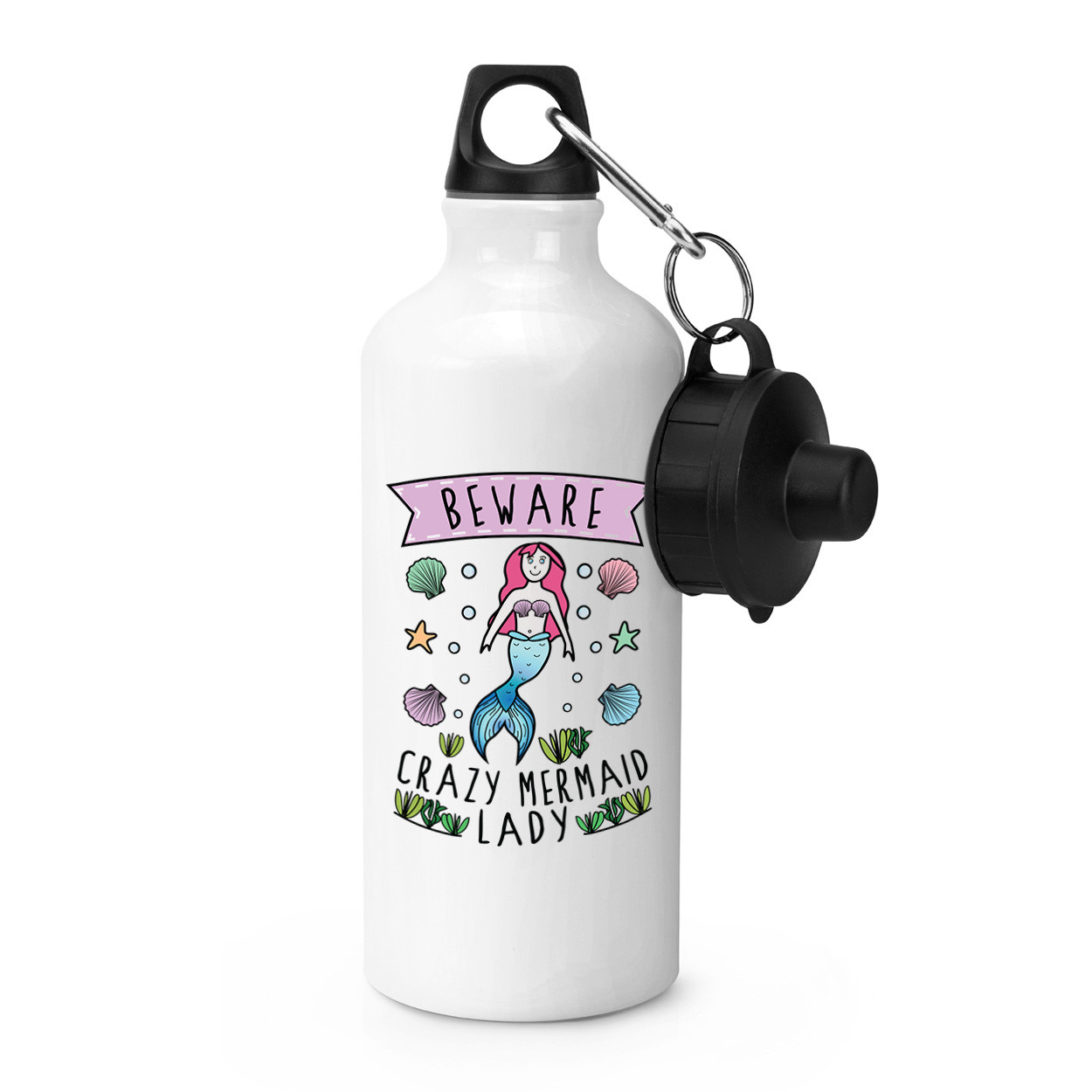 Beware Crazy Mermaid Lady Sports Drinks Bottle Camping Flask - Funny