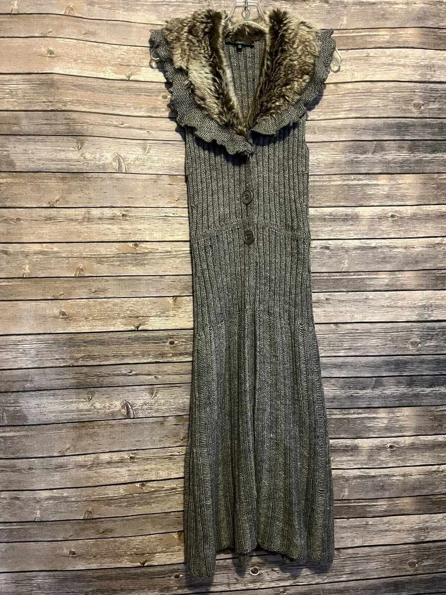 Sioni Womens Boho Chic Sleeveless Duster Cardigan Sweater Medium