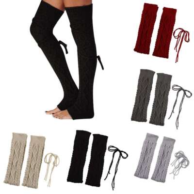 Women Girl Winter Leg Warmers Over Knee Crochet Knit Legging Stocking Long Socks