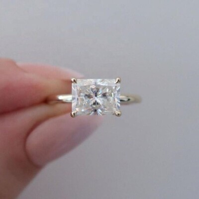 3.50CTW Radiant DEF Moissanite Solitaire Engagement Ring 14k Yellow Gold Plated