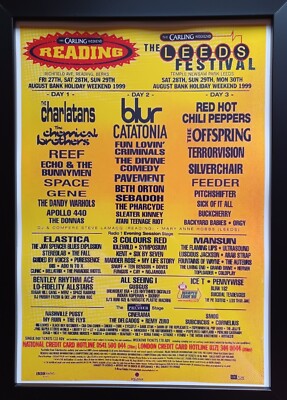 Reading Leeds Festival 1999 line-up - Charlatans Blur Offspring - souvenir print