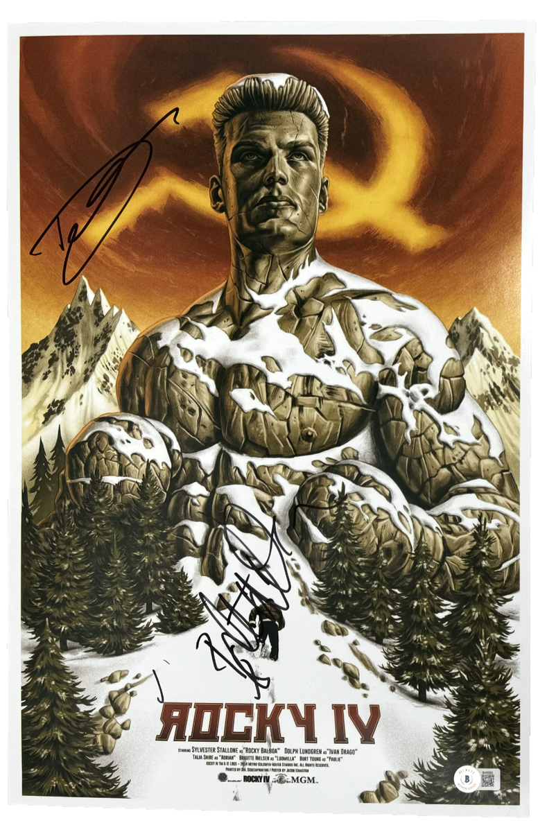 Dolph Lundgren Brigitte Nielsen Signed Rocky IV Movie Poster 12x18