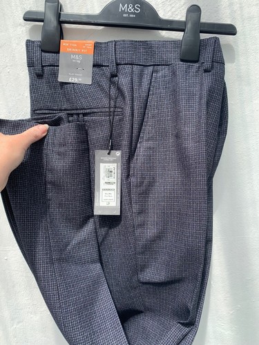 M\u0026S Mens Suit Trousers Smart Pants Navy 