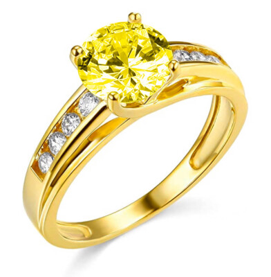 3 Ct Round Canary Simulated Diamond Engagement Wedding Ring Real 14K Yellow Gold