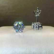 3Ct Lab Created Diamond Solitaire Stud Earrings Solid 14K White Gold Finish