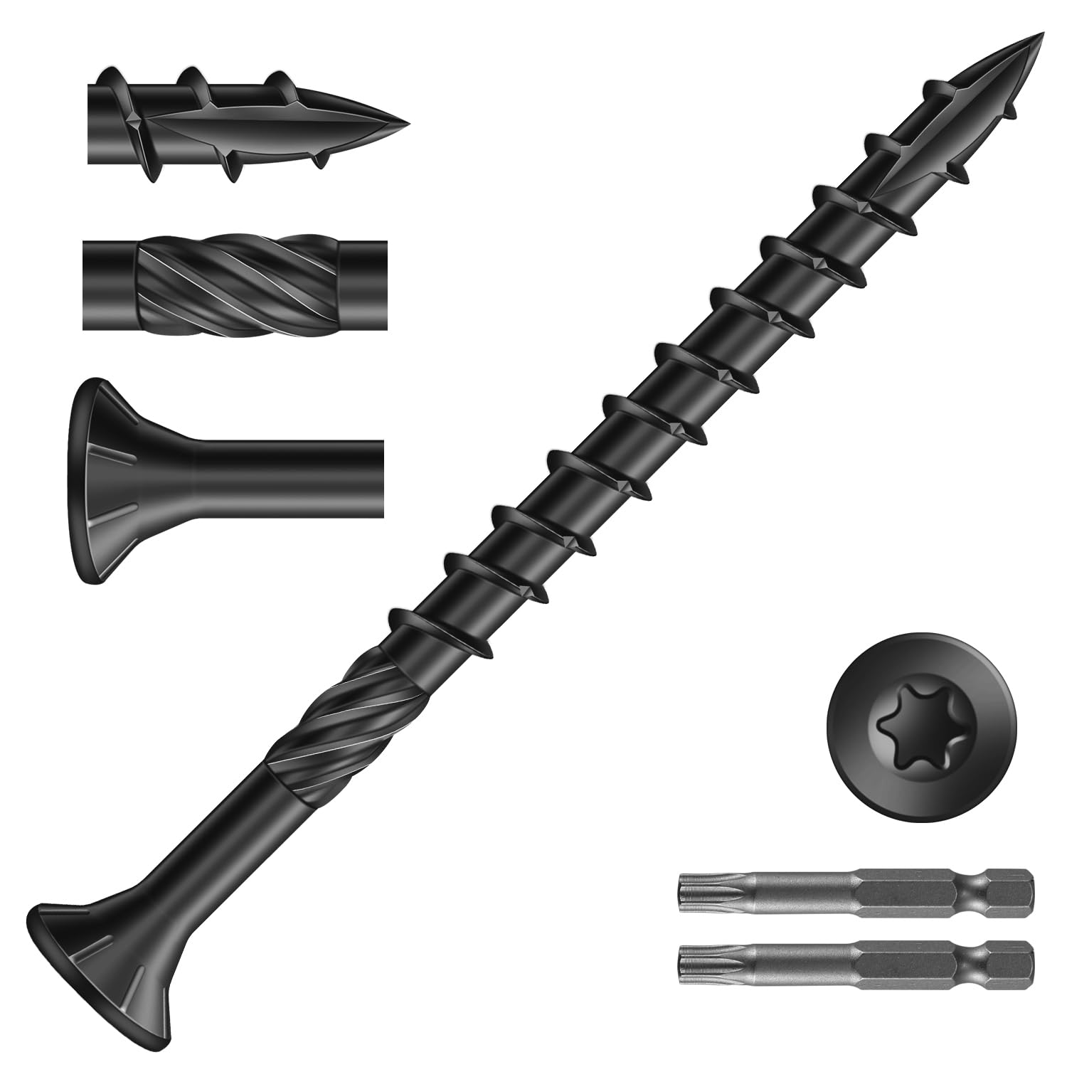 10x 2-1/2 Inch Deck Screws 636Pcs 8Lb Black Carbon Steel Flat Head Rust Resistant